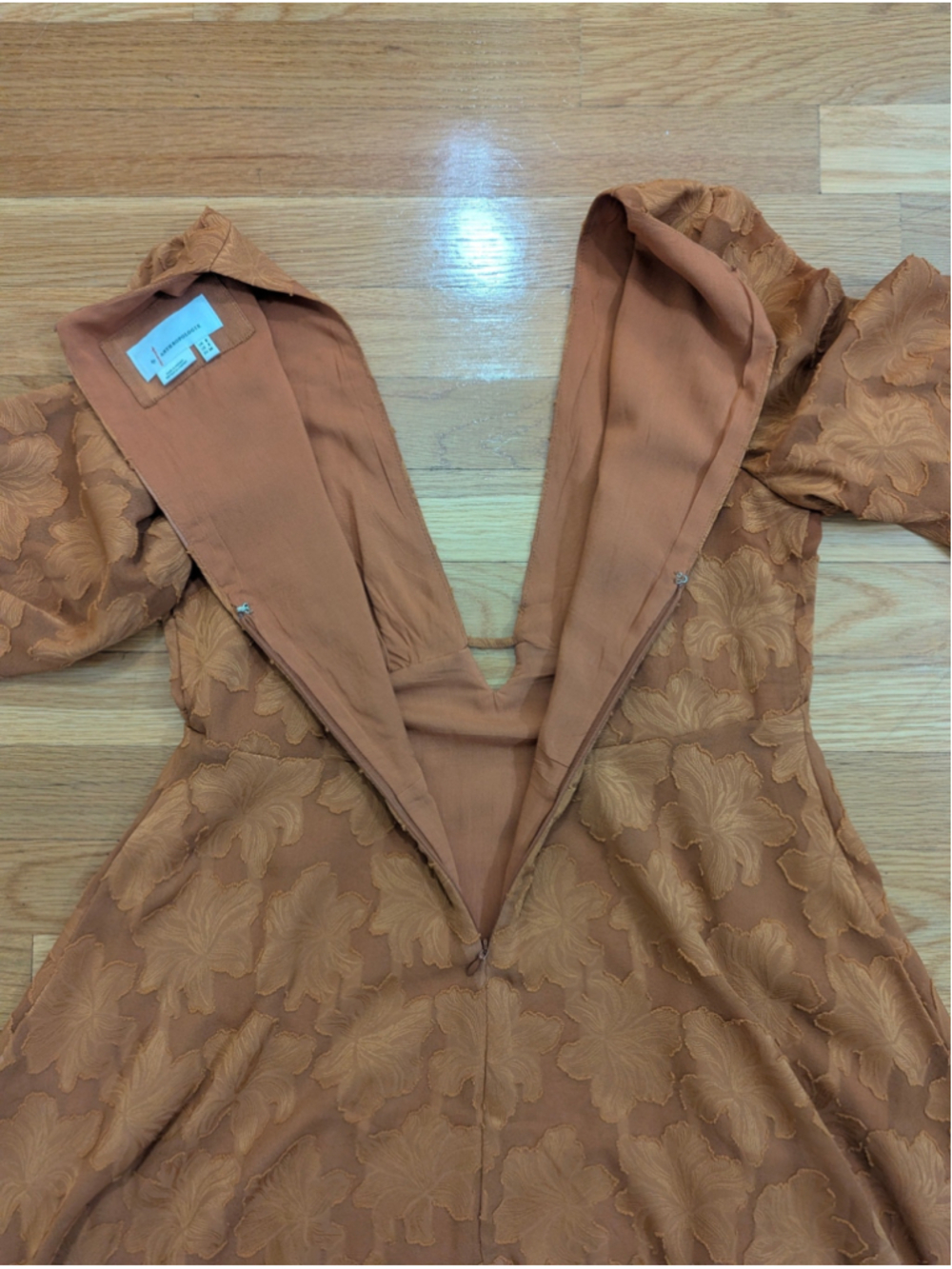 Anthropologie Jaquard Mini Dress Burnt Orange Floral Size 2 - Picture 8 of 14